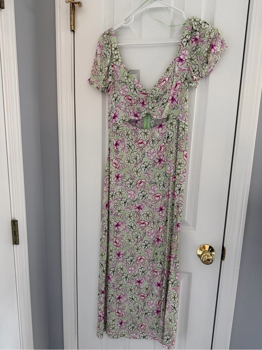 Zara Light Green Maxi Dress with Pink Floral Print